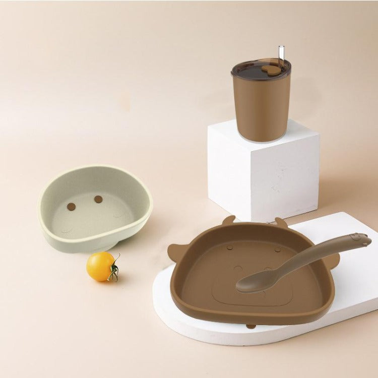 Silicone Brown Cow 4 Piece Dinnerware Set - iKids