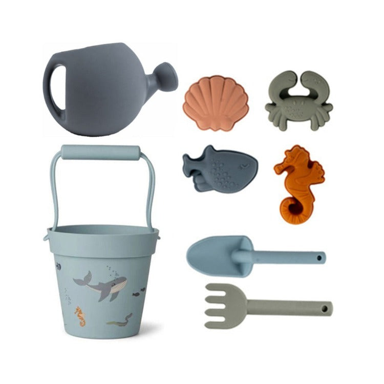 Silicone Beach Bucket Set | Ocean 8pc Set - iKids